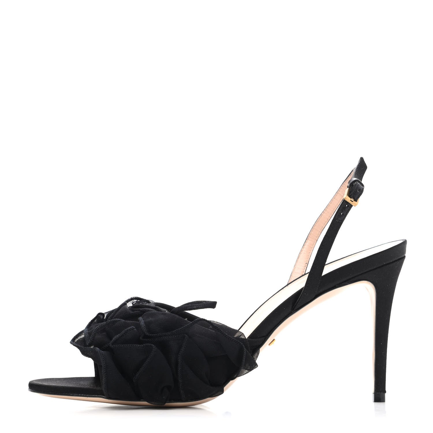 Gucci Tulle Ruffle Mid Heel Slingback Sandals 40 Black 2 of 8