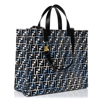 Fendi X JOSHUA VIDES Coated Canvas FF Cloudy Shopping Tote White Celeste Black 3 of 17