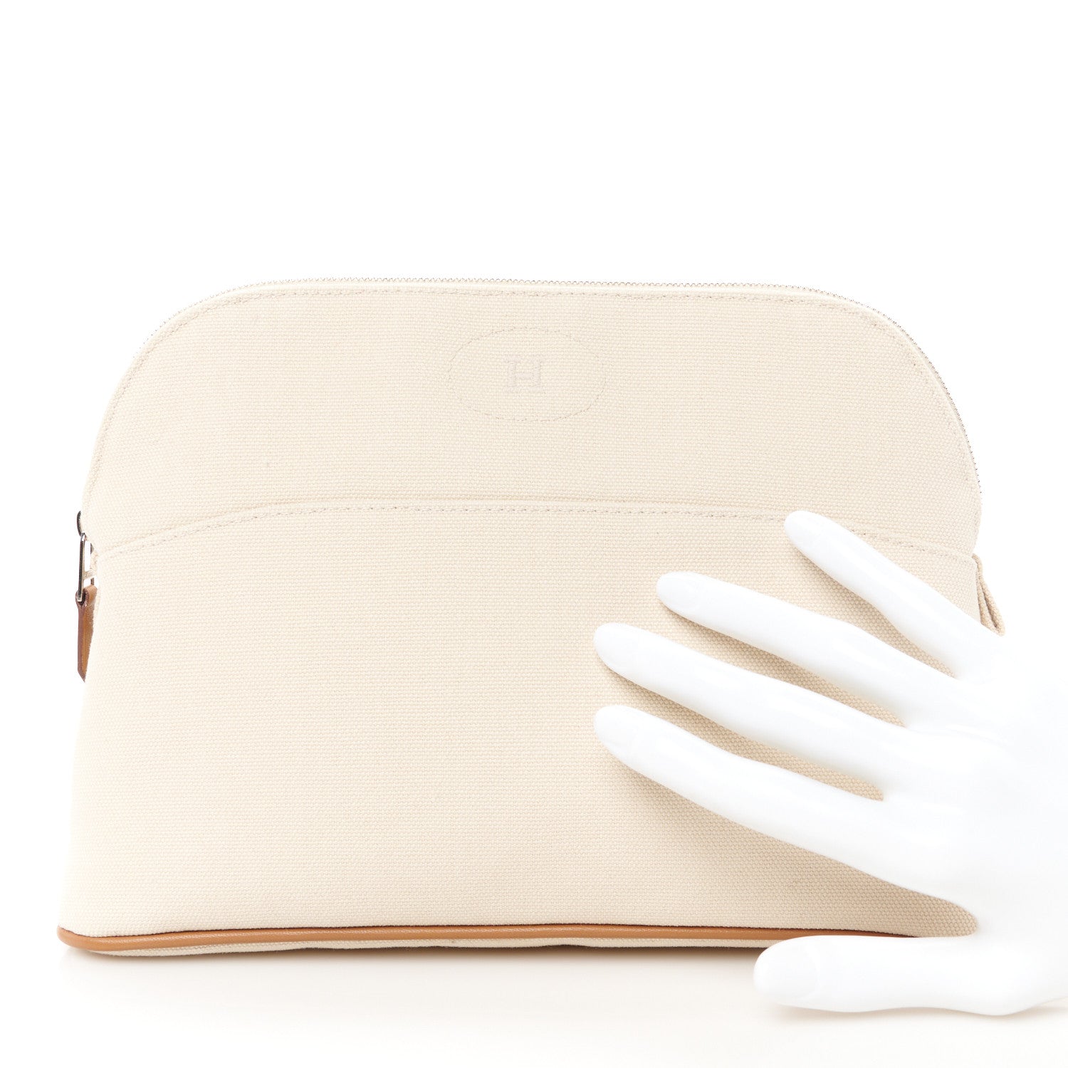 Hermes Cotton Canvas Bolide Travel Cosmetic Pouch Natural 2 of 9
