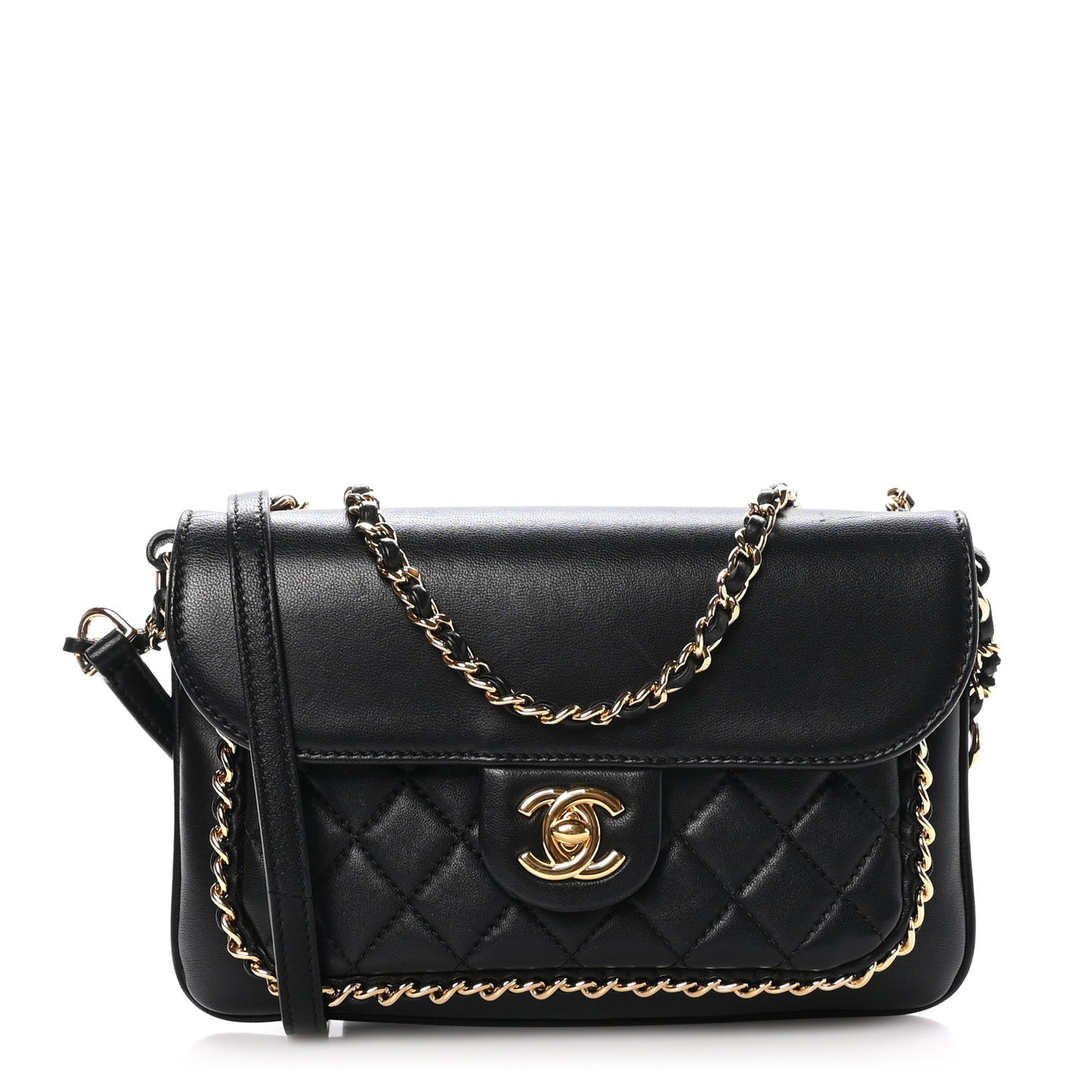 Lambskin Quilted CC Unchained Crossbody Black