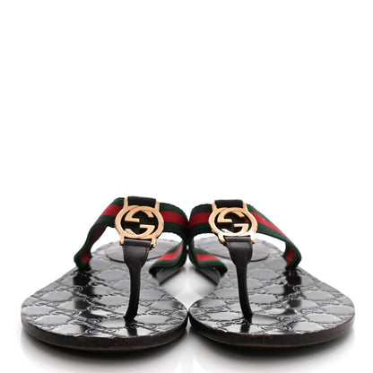 Gucci Nylon Guccissima Web Womens Thong Sandals 35 Green Red Black 2 of 12