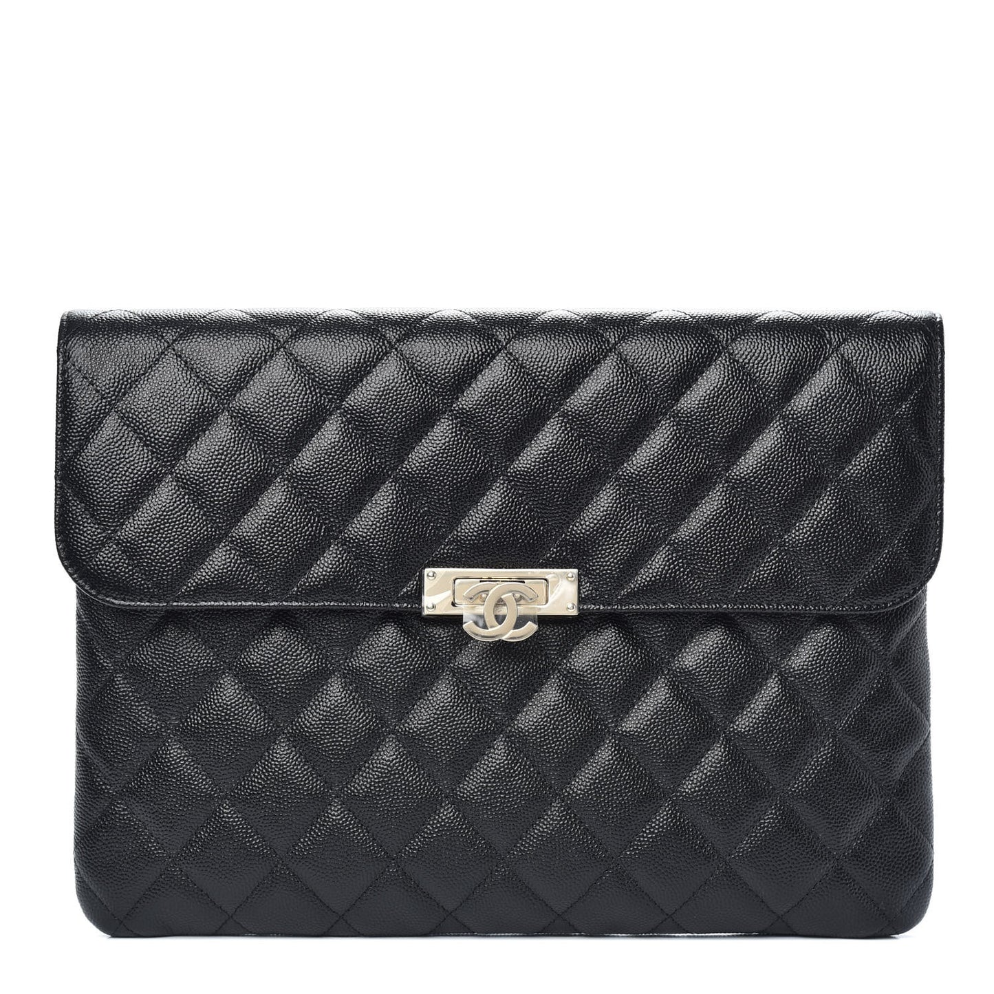 Caviar Quilted Medium Golden Class Pouch Black