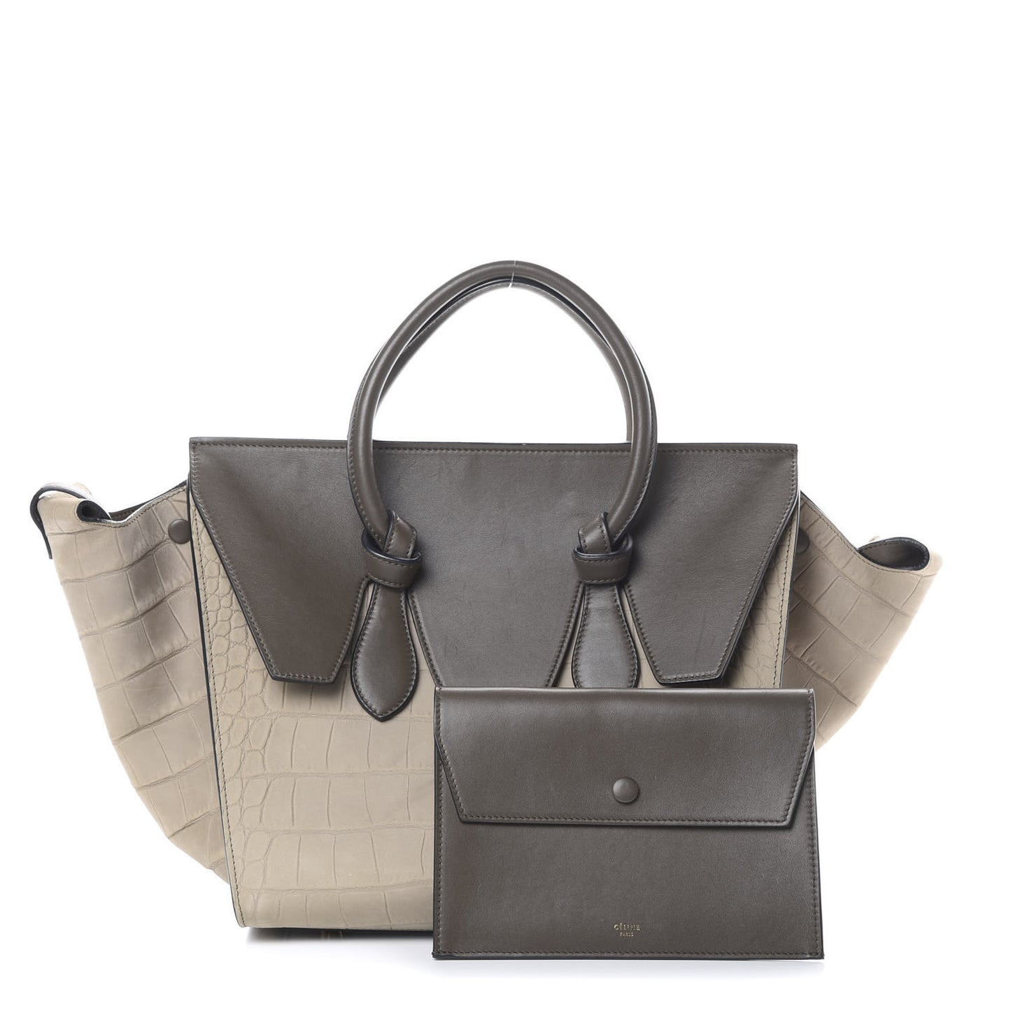 Smooth Calfskin Crocodile Embossed Nubuck Mini Tie Tote Grey