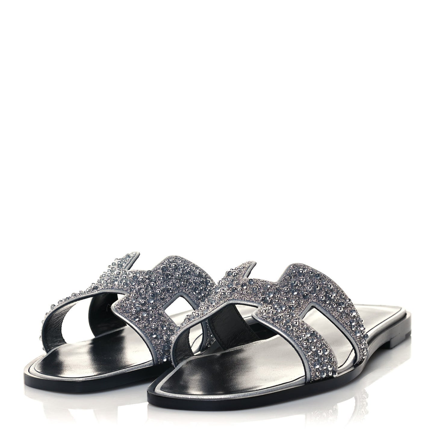 Velvet Goatskin Crystal Beads Oran Sandals 39.5 Gris Argente