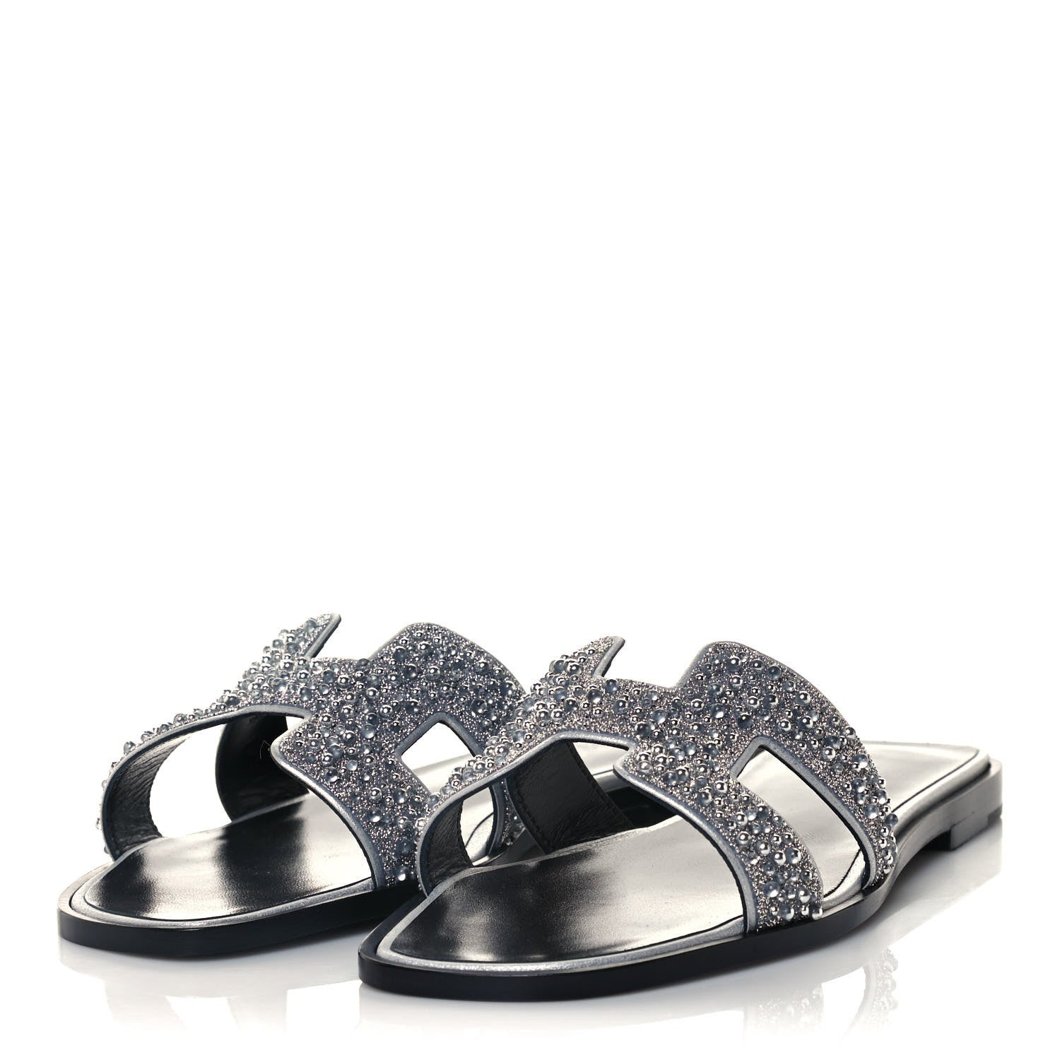 Hermes Velvet Goatskin Crystal Beads Oran Sandals 39.5 Gris Argente 3 of 11
