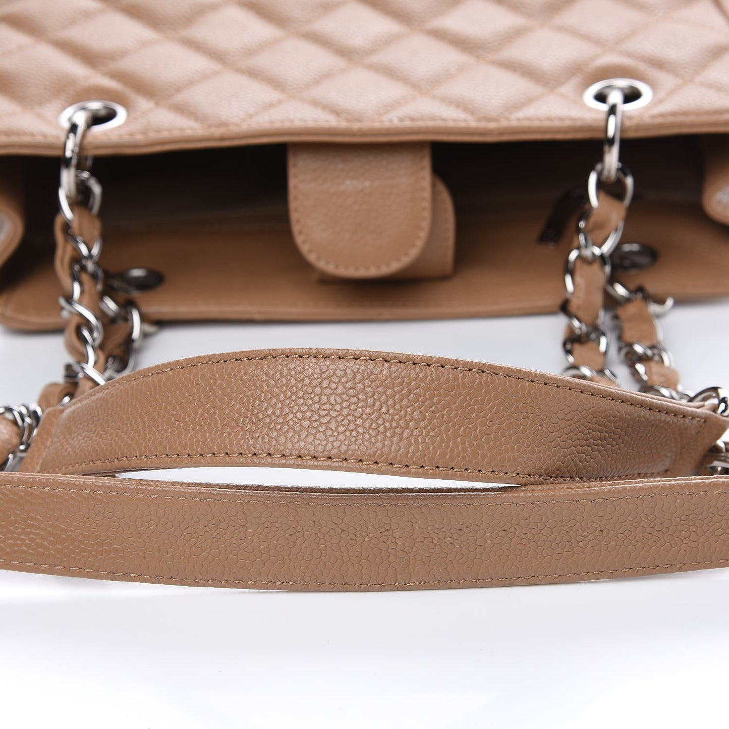 Caviar Quilted Petit Shopping Tote PST Dark Beige