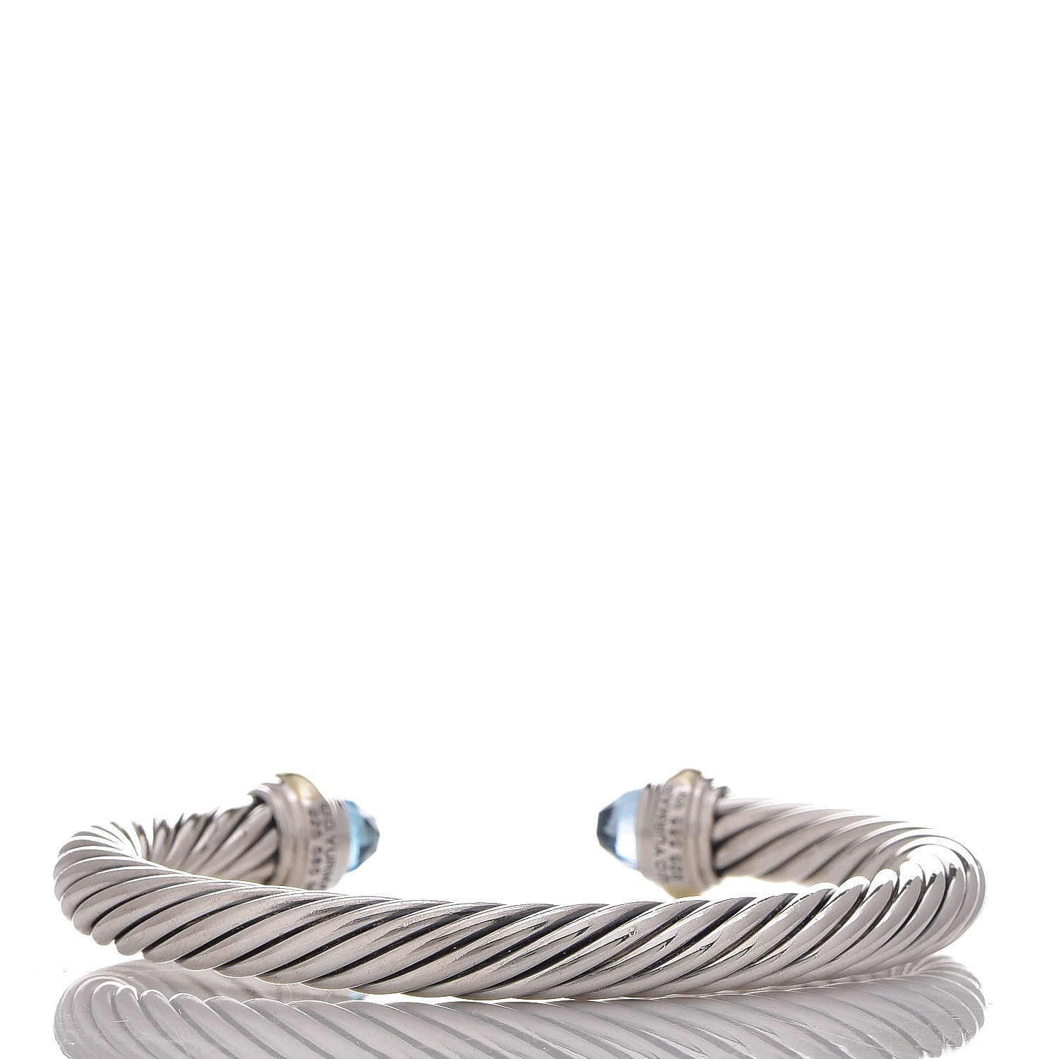 David Yurman Sterling Silver 14K Yellow Gold Blue Topaz 7mm Cable Classics Bracelet 3 of 5
