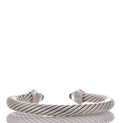 David Yurman Sterling Silver 14K Yellow Gold Blue Topaz 7mm Cable Classics Bracelet 3 of 5