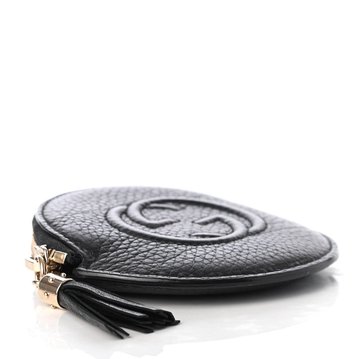 Pebbled Calfskin Round Coin Purse Black