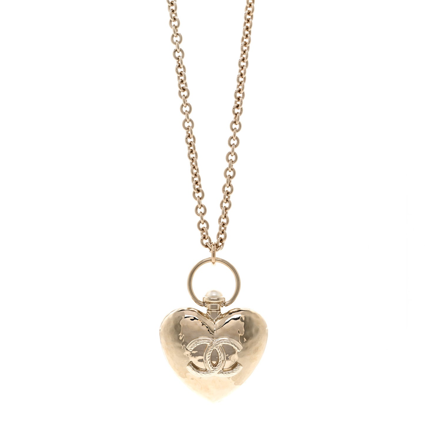 Metal CC Heart Locket Necklace Gold