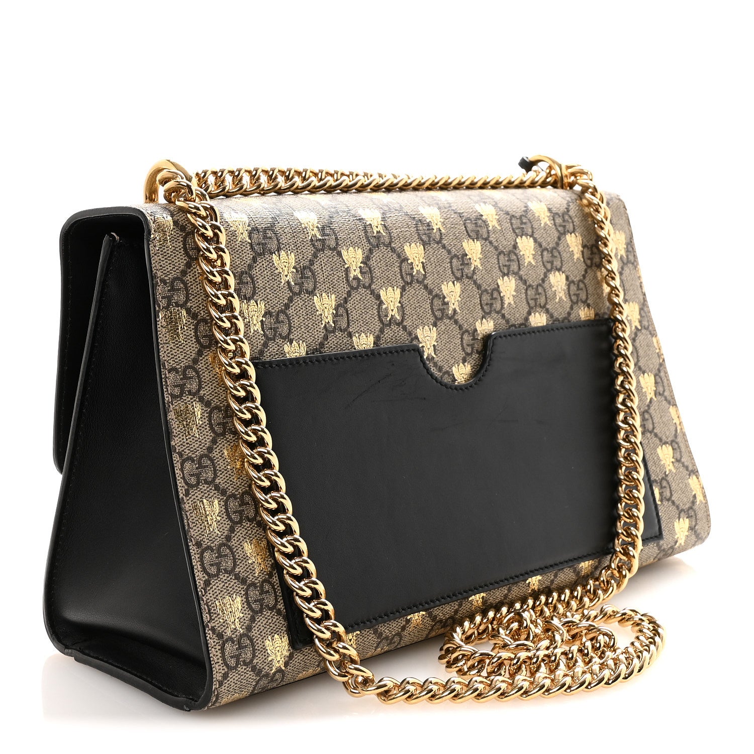 Gucci GG Supreme Monogram Bees Medium Padlock Shoulder Bag Beige Oro Black 3 of 10