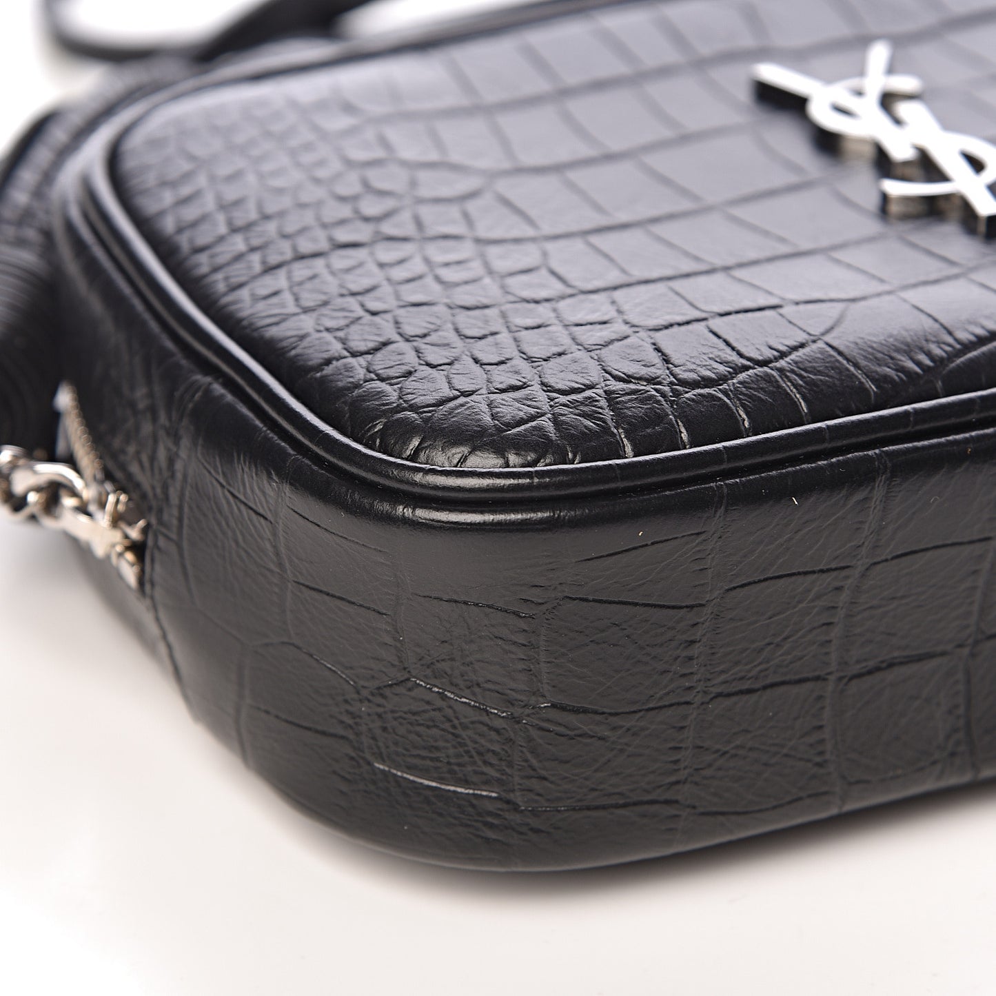 Calfskin Crocodile Embossed Mini Lou Camera Bag Black