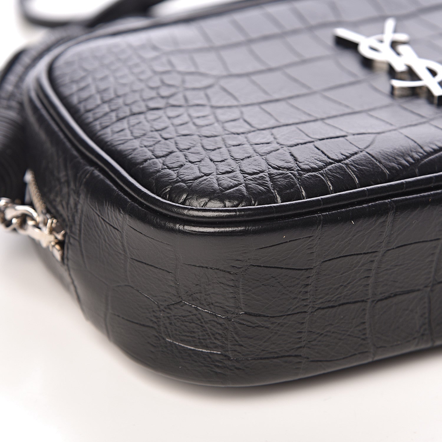 Saint Laurent Calfskin Crocodile Embossed Mini Lou Camera Bag Black 8 of 11
