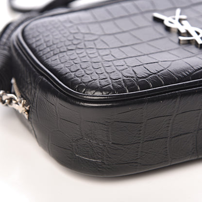 Saint Laurent Calfskin Crocodile Embossed Mini Lou Camera Bag Black 8 of 11