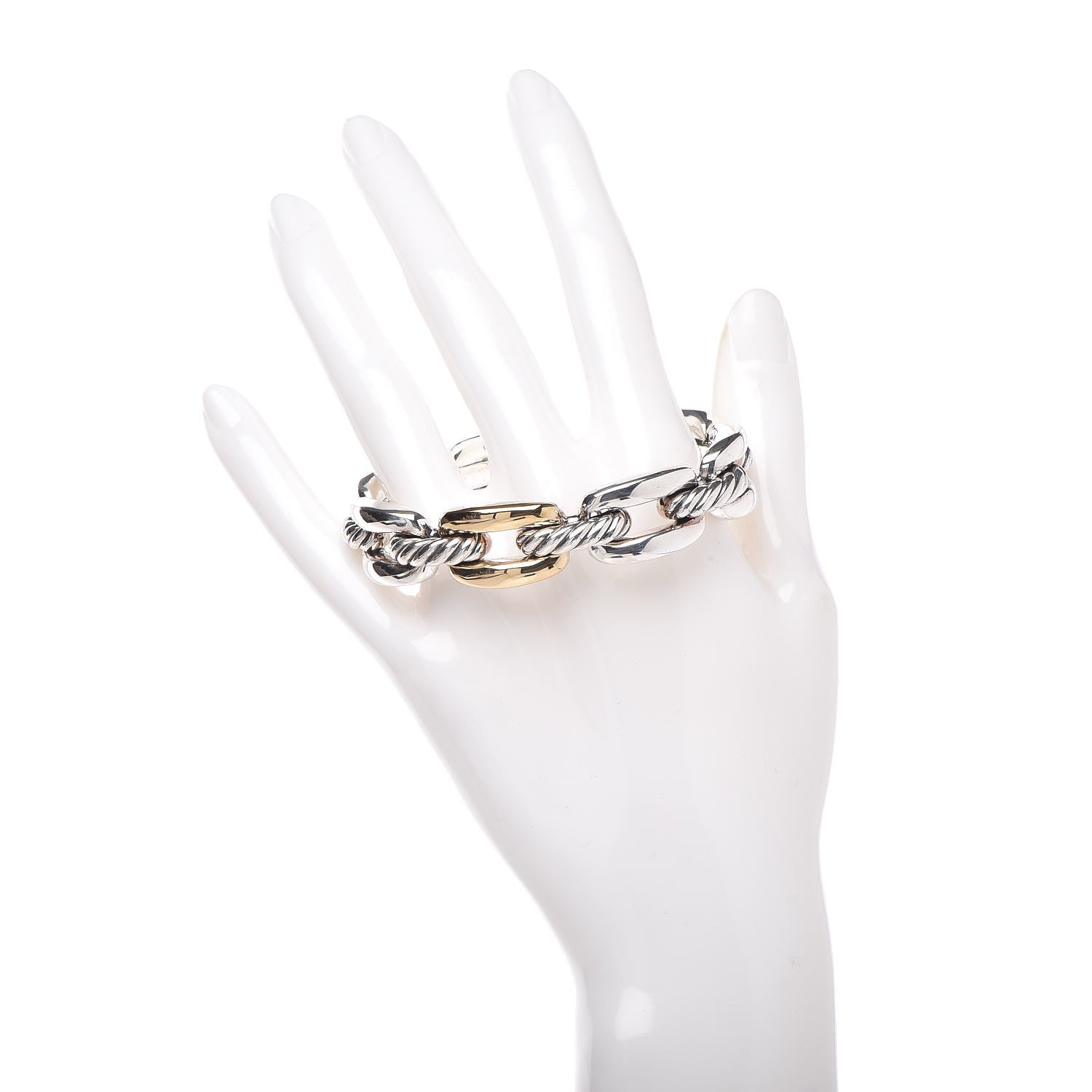 David Yurman Sterling Silver 18K Yellow Gold 14mm Wellesley Link Single Stack Bracelet 2 of 4