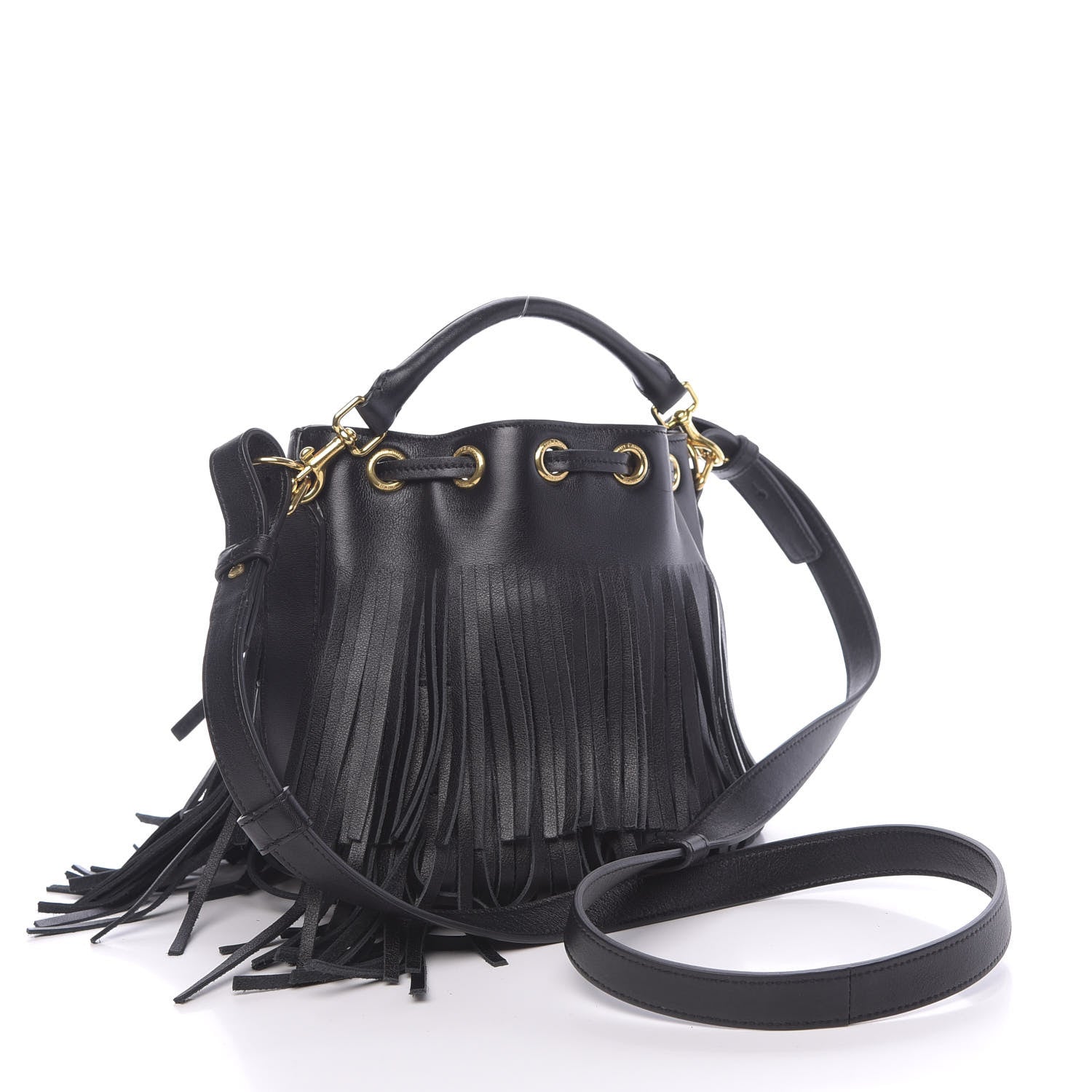 Saint Laurent Calfskin Small Emmanuelle Fringe Hobo Bag Black 3 of 9