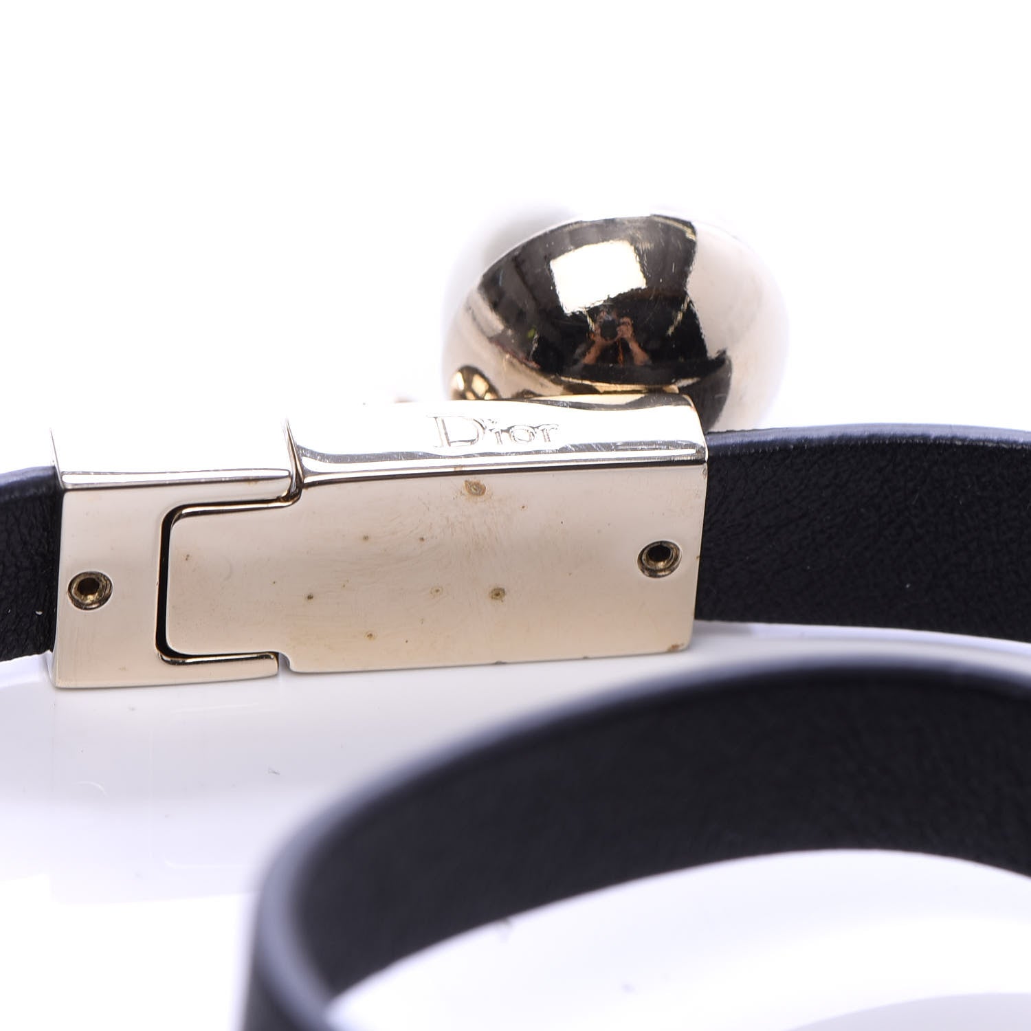 Christian Dior Calfskin Pearl Double Bracelet L Black 5 of 5