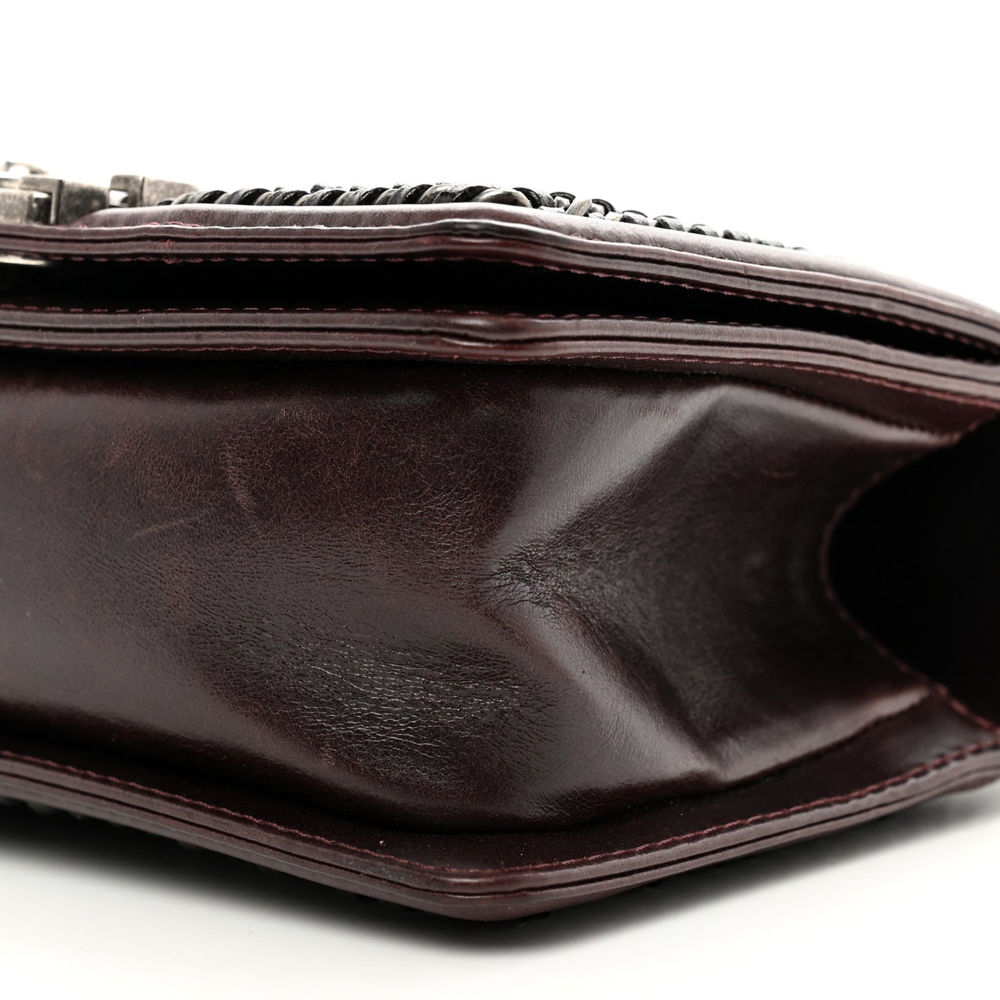 Shiny Goatskin Quilted Small Boy Top Handle Flap Burgundy