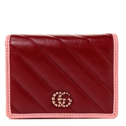 Gucci Azalea Calfskin Enamel Matelasse Diagonal Torchon GG Marmont Card Case New Cherry Red Wild Rose 1 of 9