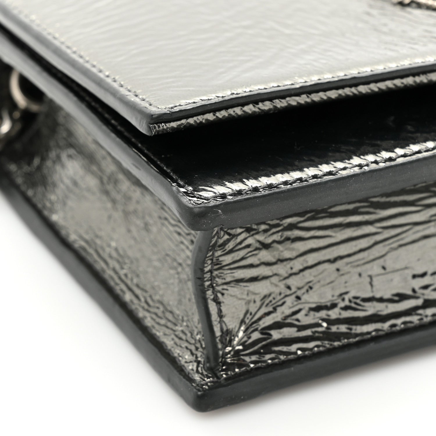 Saint Laurent Metallic Crackled Calfskin Kate Monogram Tassel Chain Wallet Antracite Black 15 of 20