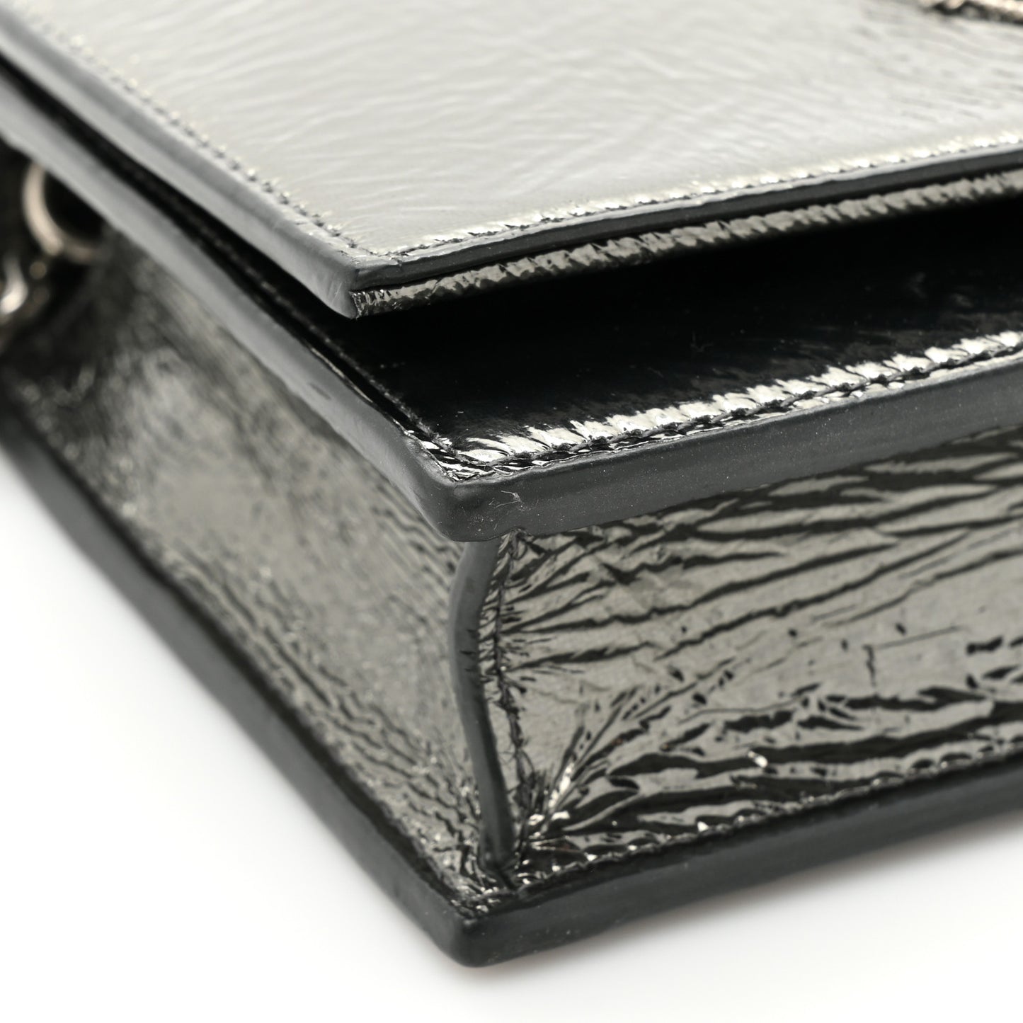 Metallic Crackled Calfskin Kate Monogram Tassel Chain Wallet Antracite Black