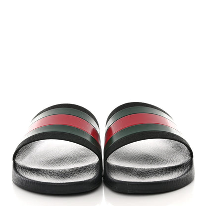 Gucci Rubber Web Mens Pool Slide Sandals 12 Black Green Red 2 of 10