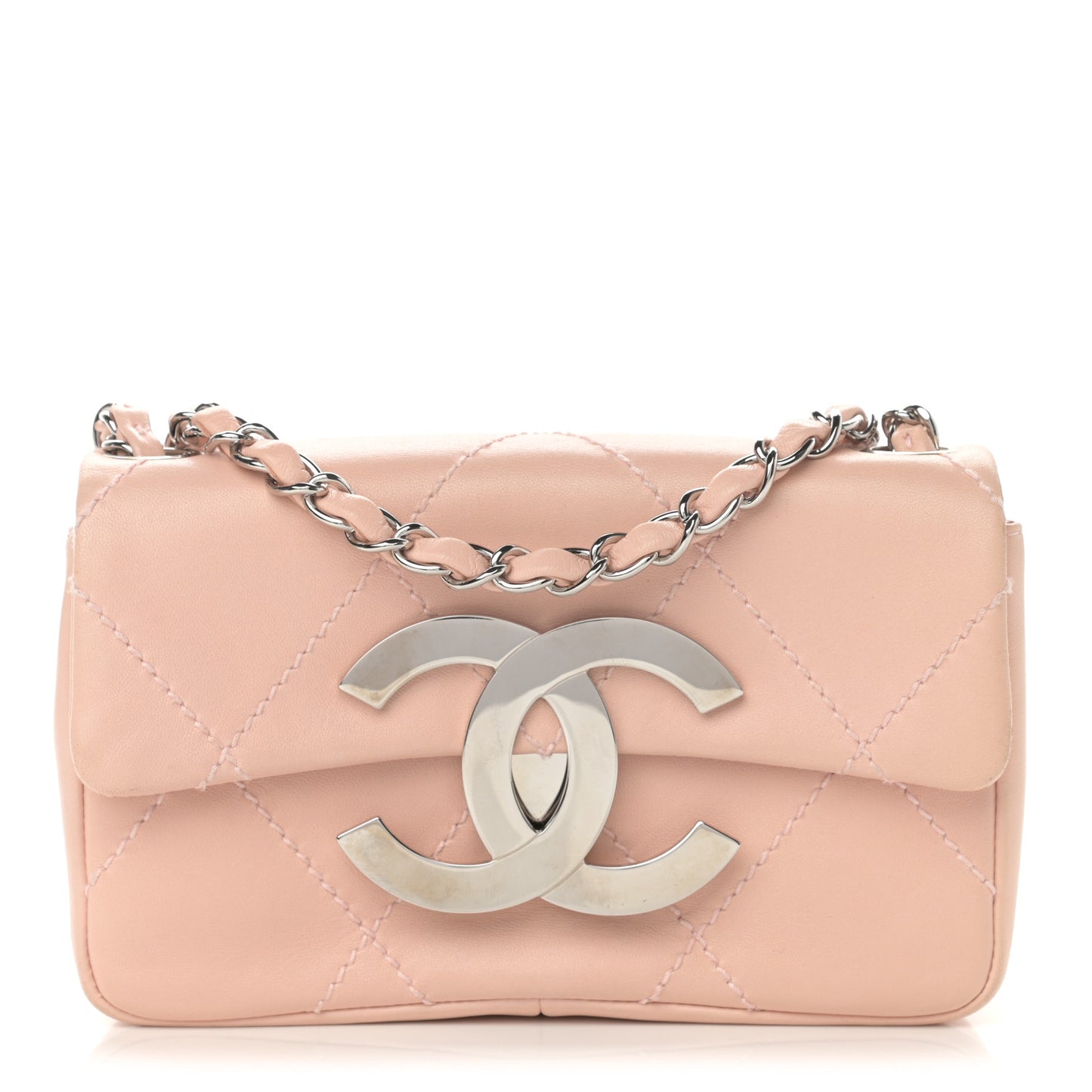 Lambskin Diamond Stitched CC Flap Pink