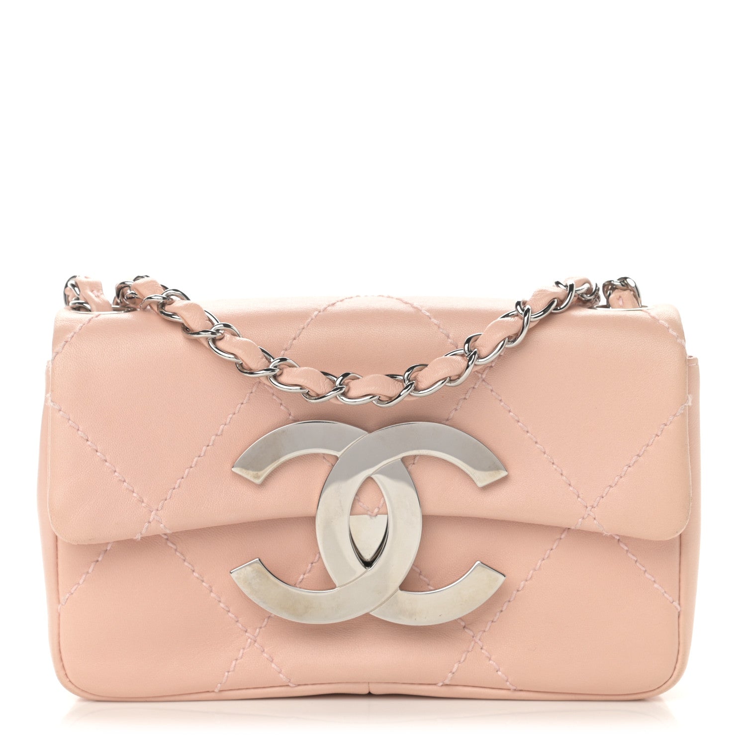Chanel Lambskin Diamond Stitched CC Flap Pink 1 of 15