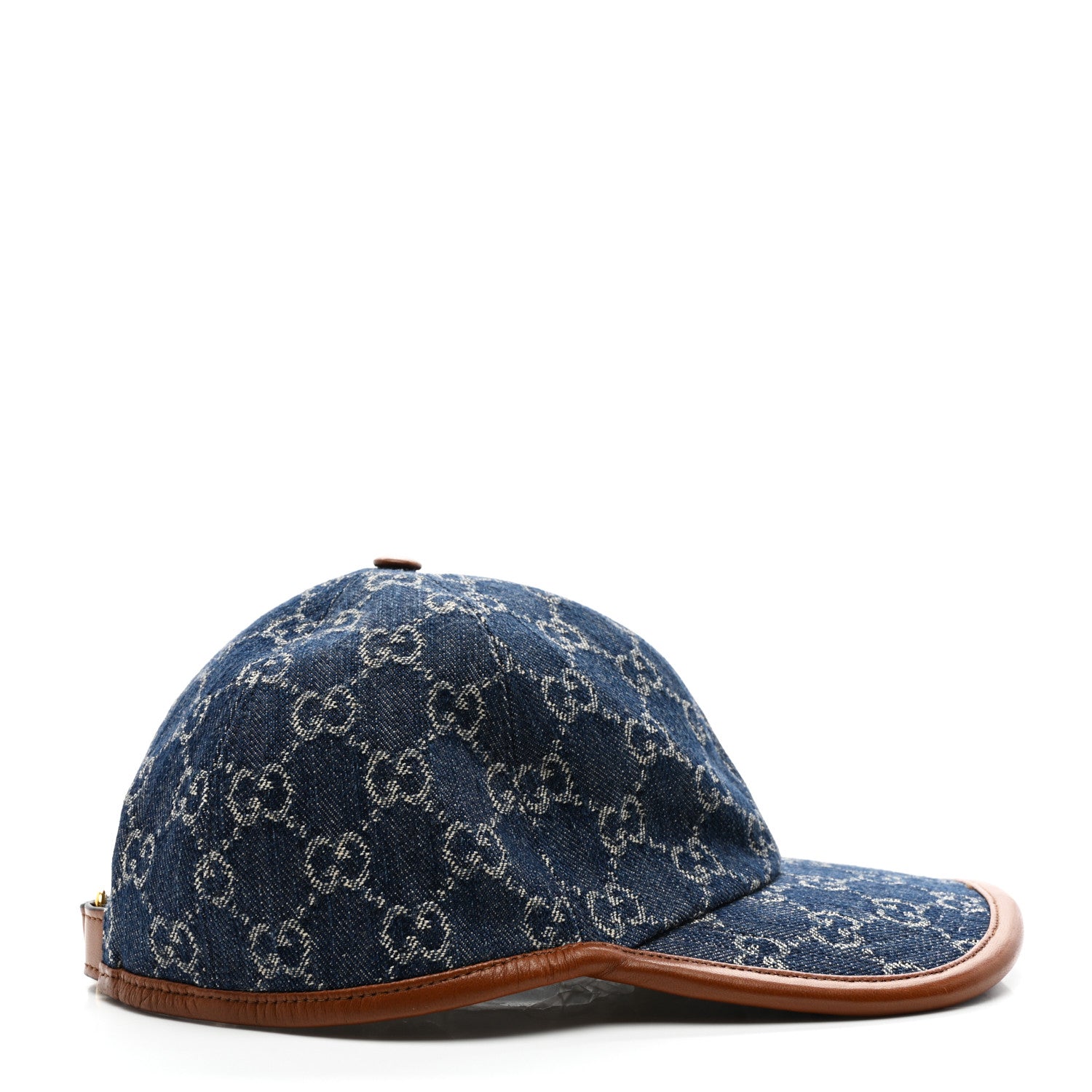 Gucci Washed Jacquard Denim Nappa GG Monogram Oscar Baseball Hat M Denim Cuir 5 of 9