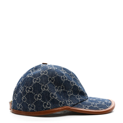 Gucci Washed Jacquard Denim Nappa GG Monogram Oscar Baseball Hat M Denim Cuir 5 of 9