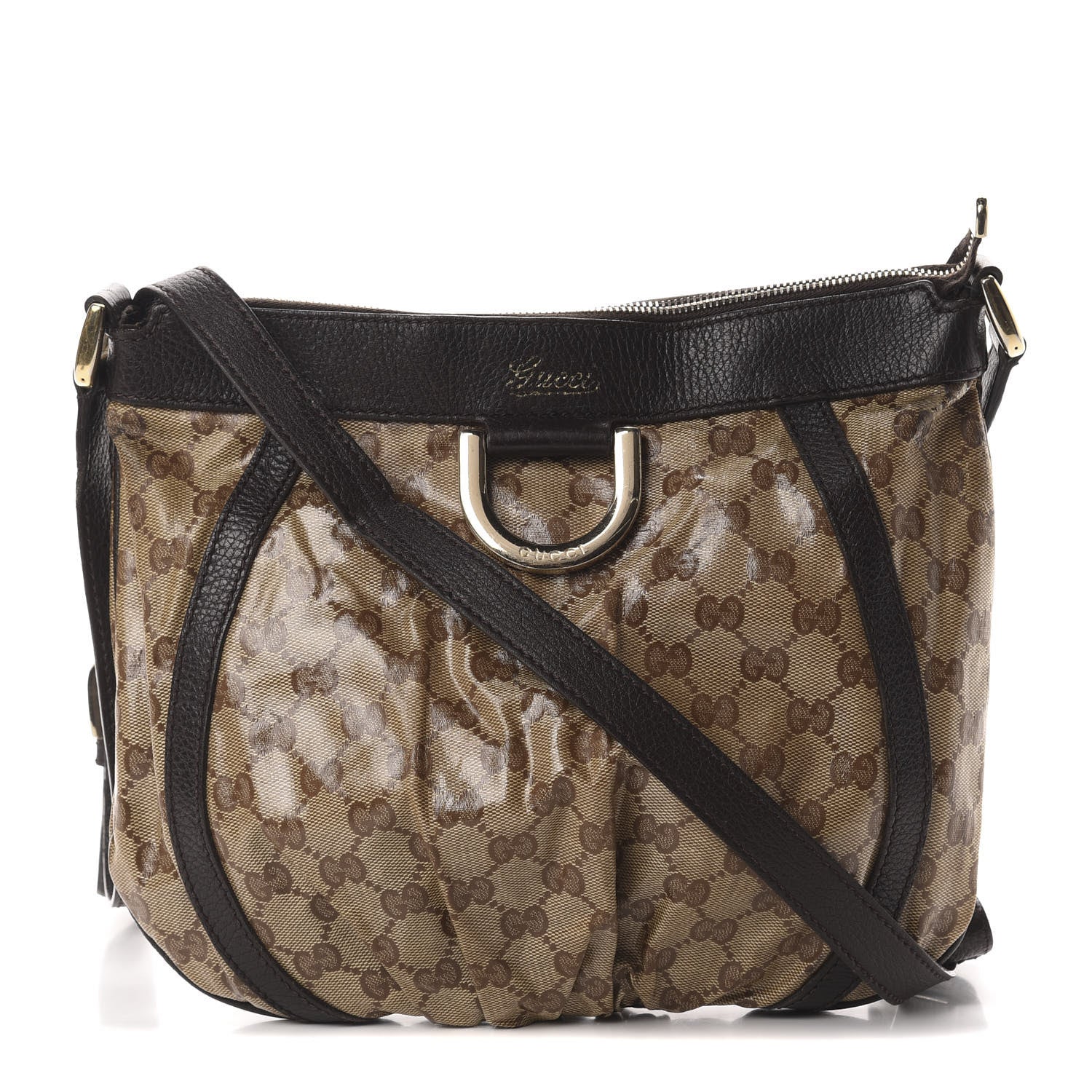 Gucci Crystal Monogram Small D Gold Ring Messenger Dark Brown 1 of 15