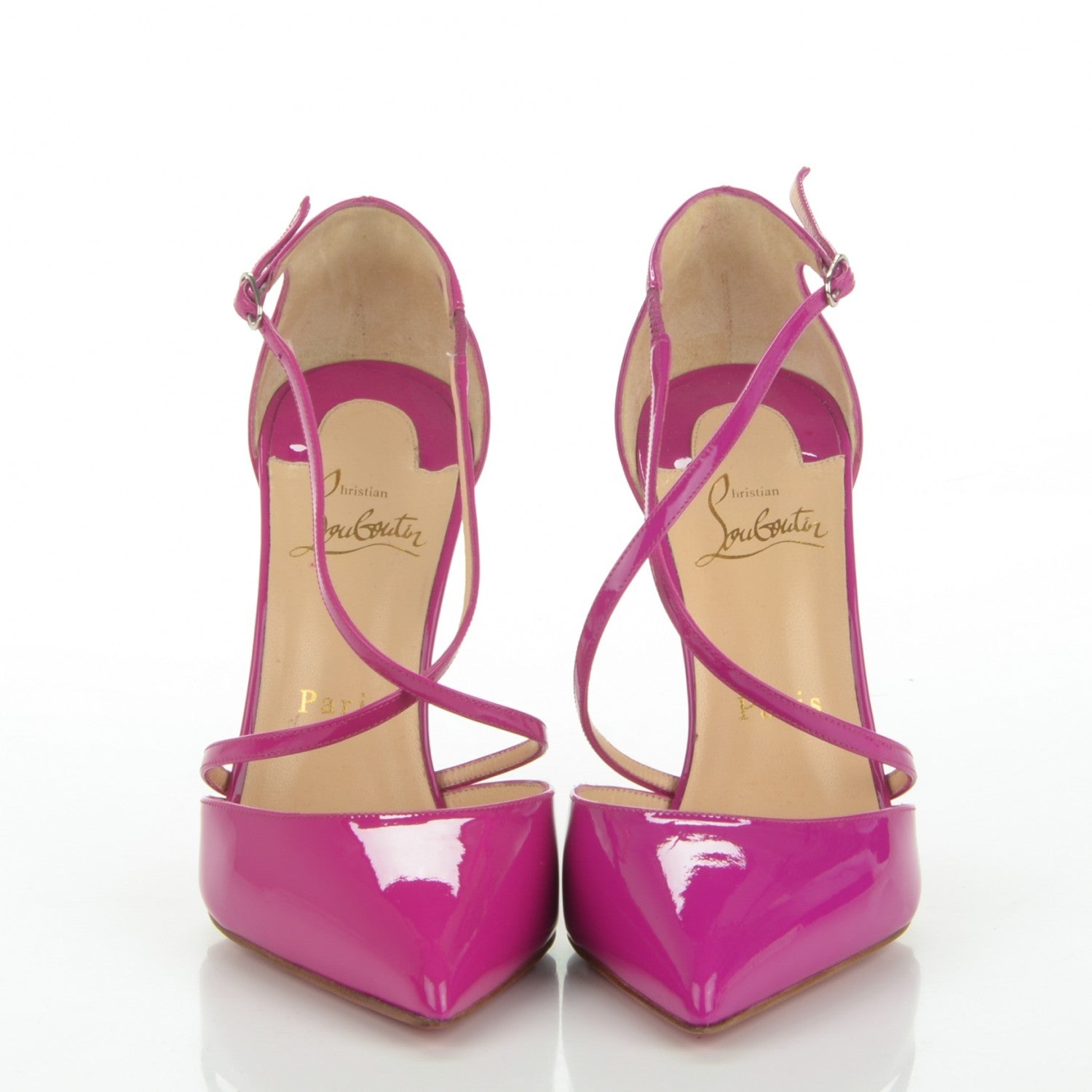 Christian Louboutin Patent Cross Blake 100 Pumps 37.5 Rose Indien 2 of 7