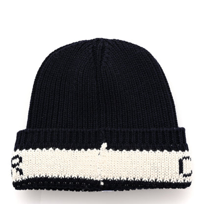 Christian Dior Cashmere Wool D-White Beanie Navy Blue White 3 of 5