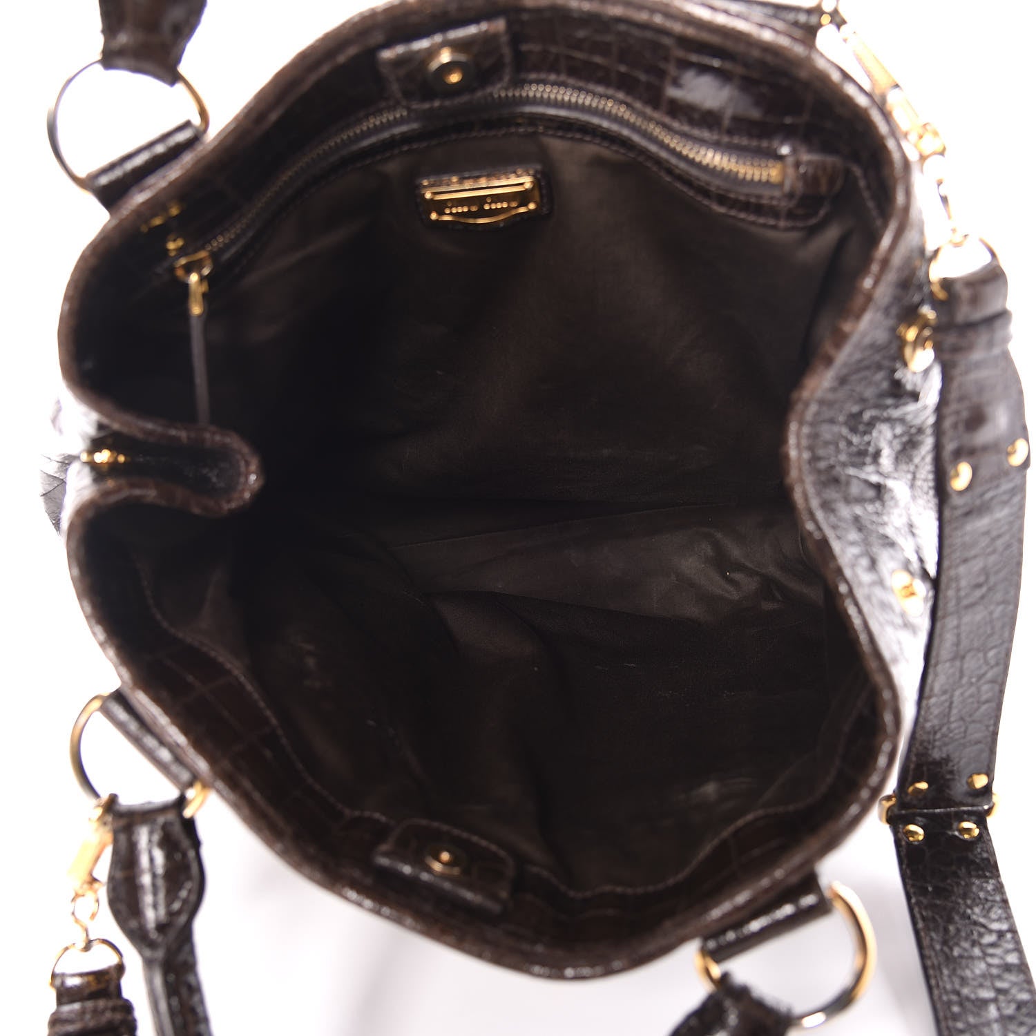 Miu Miu Calfskin Crocodile Embossed St Cocco Shopping Tote Brown 10 of 16