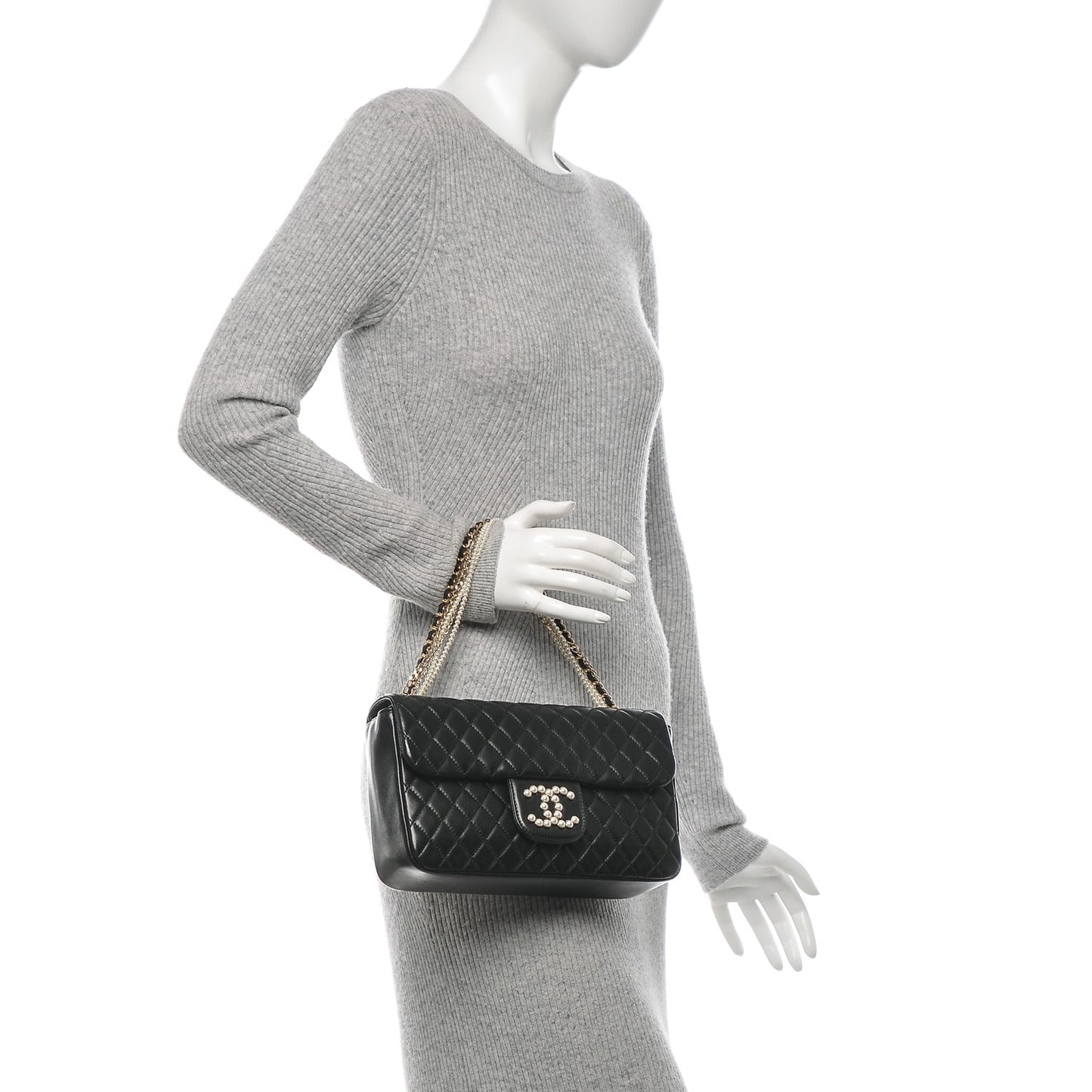 Lambskin Quilted Medium Westminster Pearl Flap Black