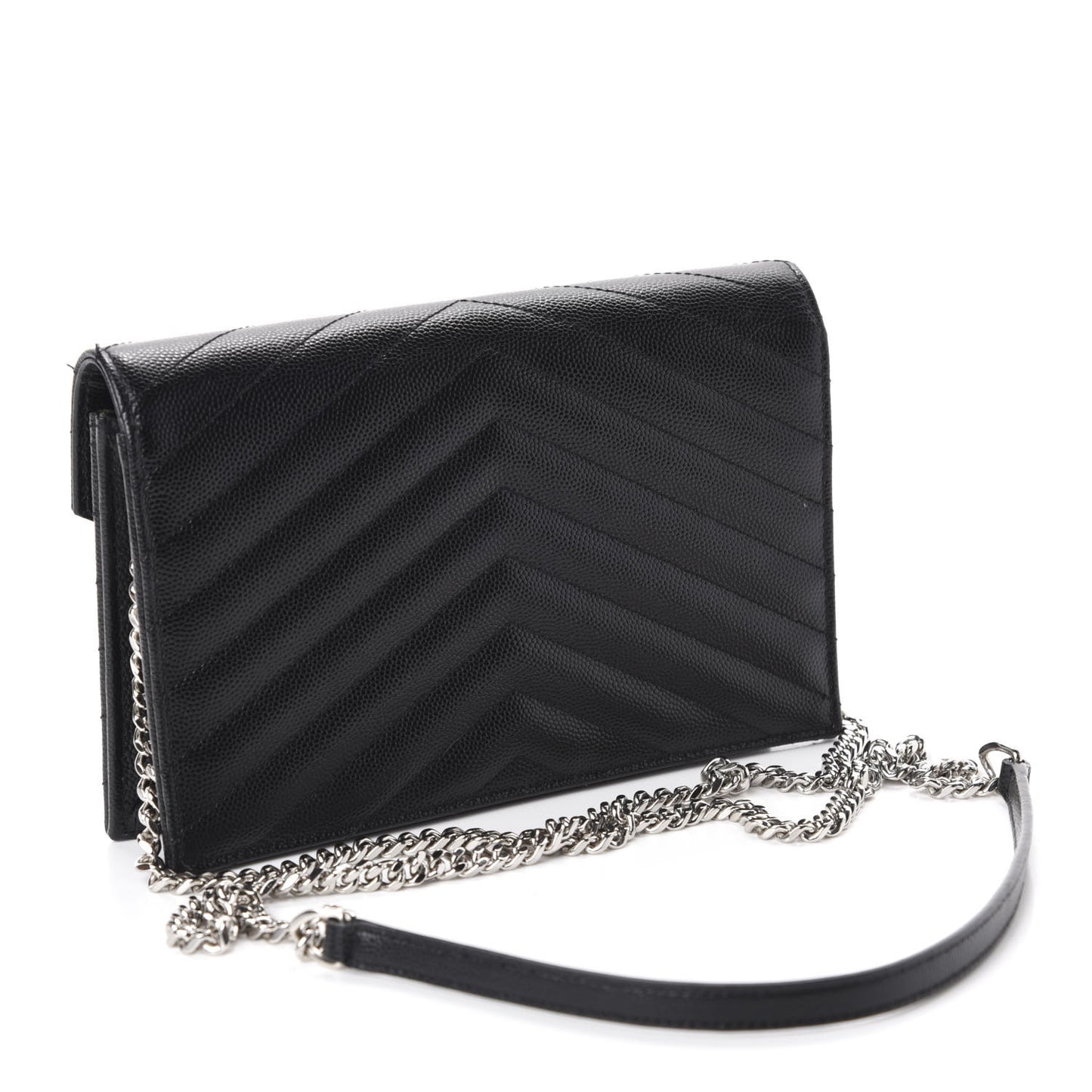 Grain De Poudre Matelasse Chevron Monogram Envelope Chain Wallet Black