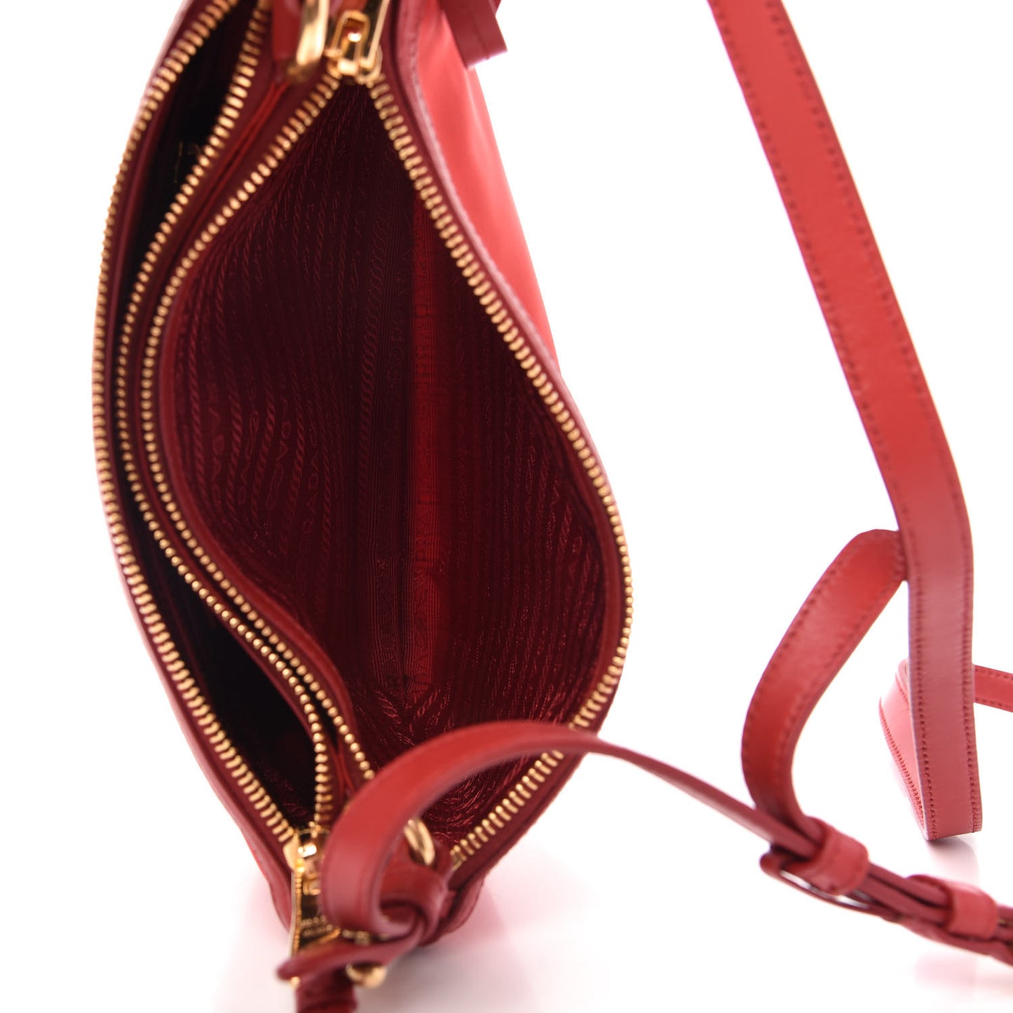 Tessuto Nylon Soft Calf Double Zip Crossbody Bag Rosso