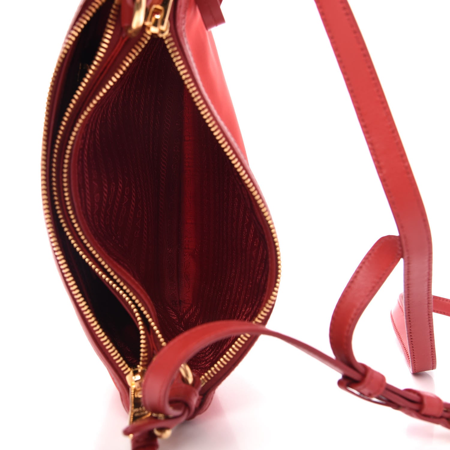 Prada Tessuto Nylon Soft Calf Double Zip Crossbody Bag Rosso 6 of 11
