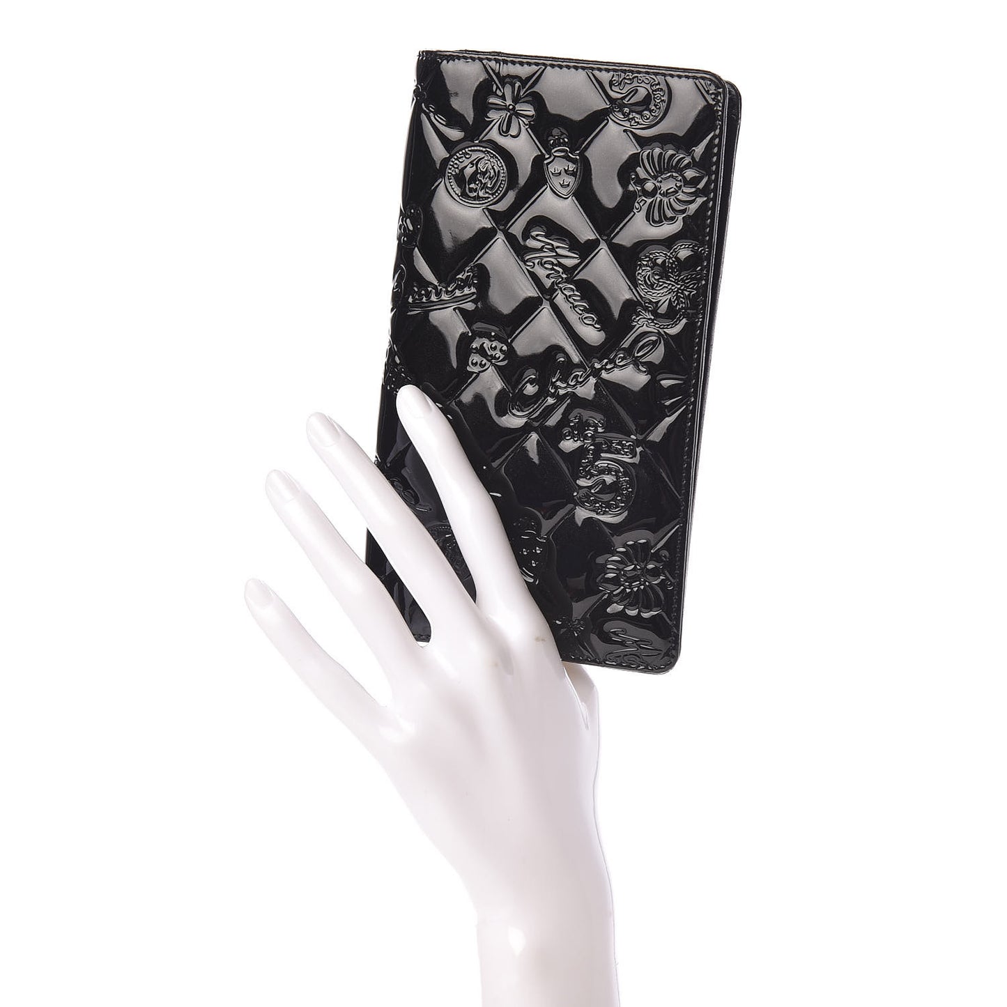 Patent Calfskin Lucky Symbols Yen Wallet Black