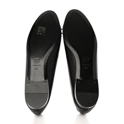 Chanel Lambskin Patent Cap Toe CC Ballerina Flats 40 Black 5 of 12