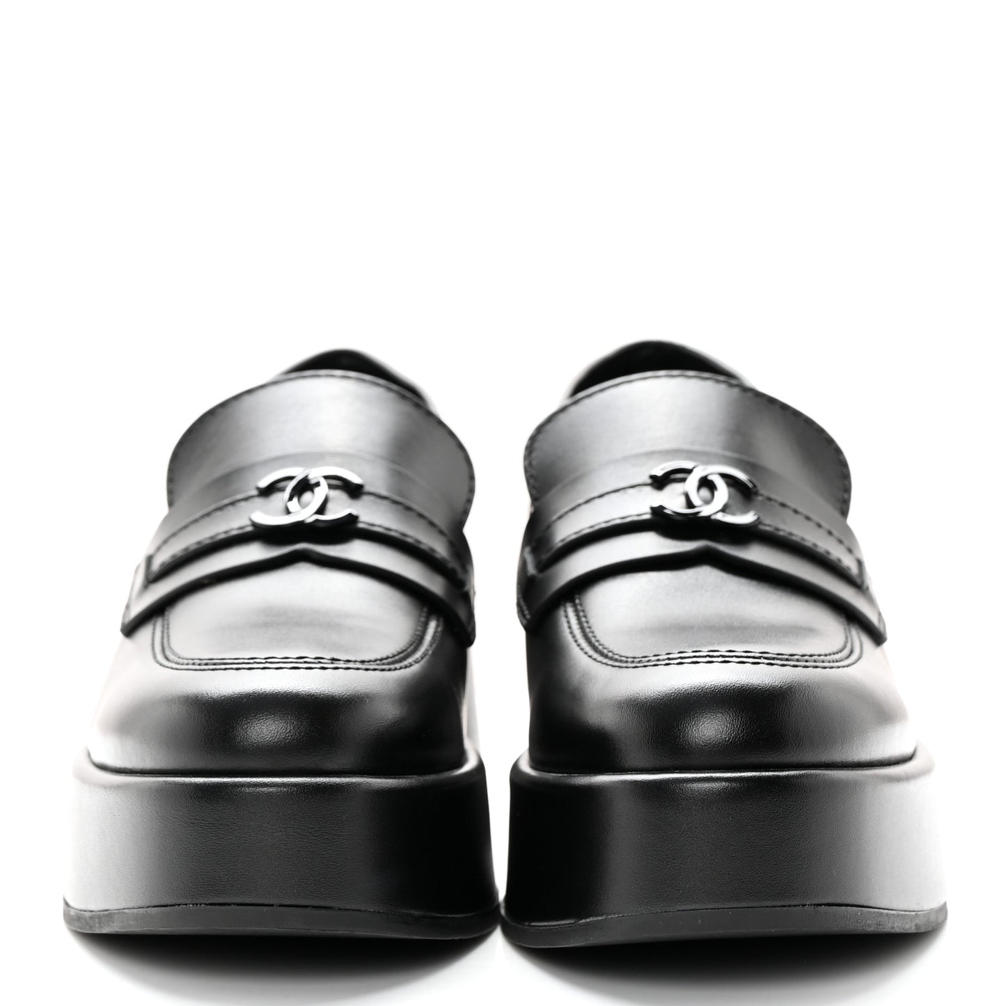 Calfskin CC Platform Loafers 37 Black