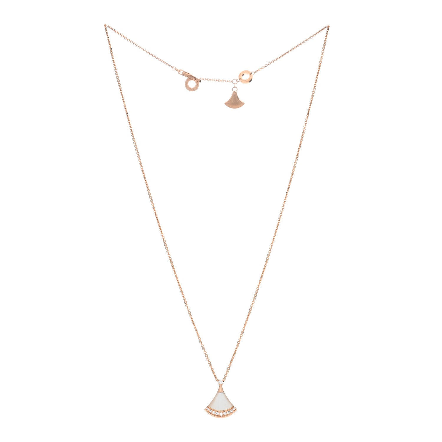 Bulgari 18K Rose Gold Diamond Mother of Pearl Divas' Dream Pave Pendant Necklace 2 of 5