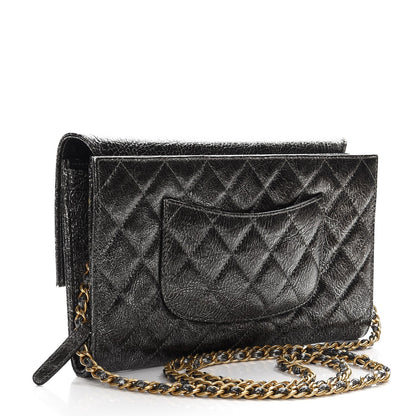 Chanel Cracked Metallic Calfskin Quilted Zip Away Chain Clutch Dark Silver 3 of 9