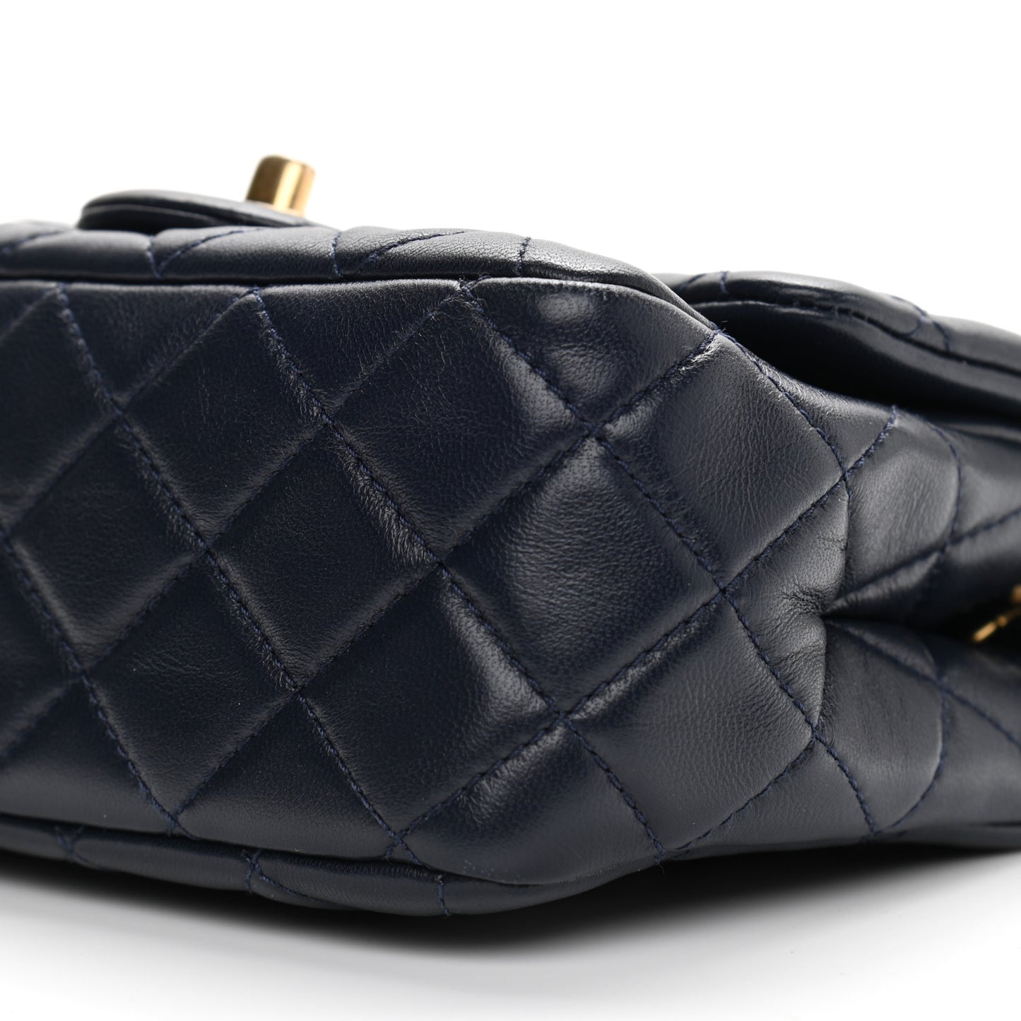 Lambskin Quilted Mini Pearl Crush Flap Navy Blue