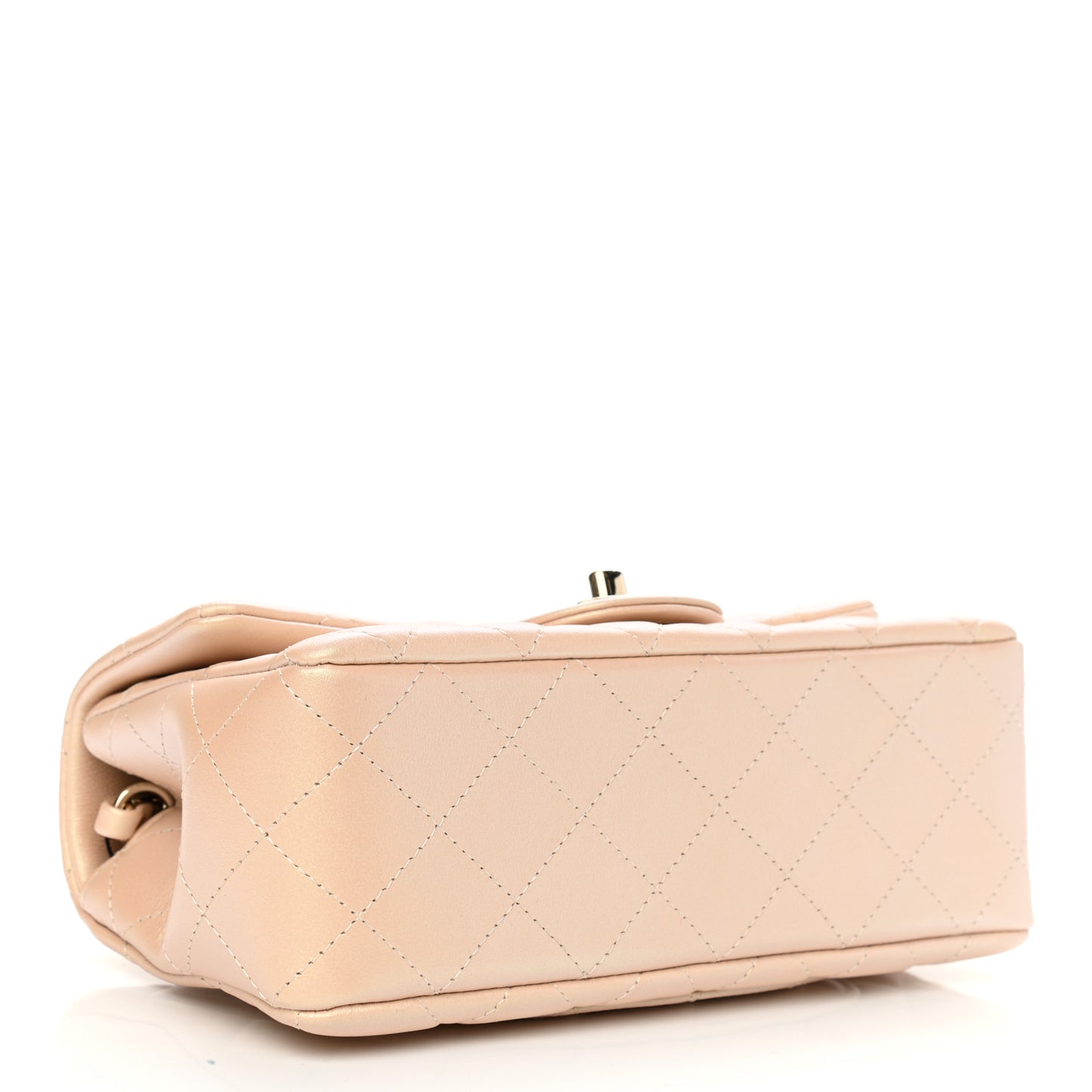 Iridescent Calfskin Quilted Mini Rectangular Flap Beige