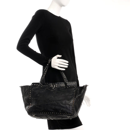 Valentino Garavani Vitello Studded Medium Rockstud Tote Black 3 of 8