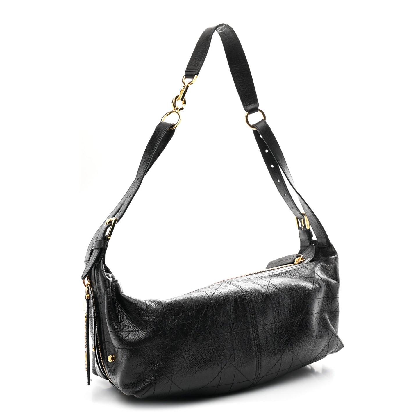 Crinkled Calfskin Macrocannage Medium D-Journey Bag Black