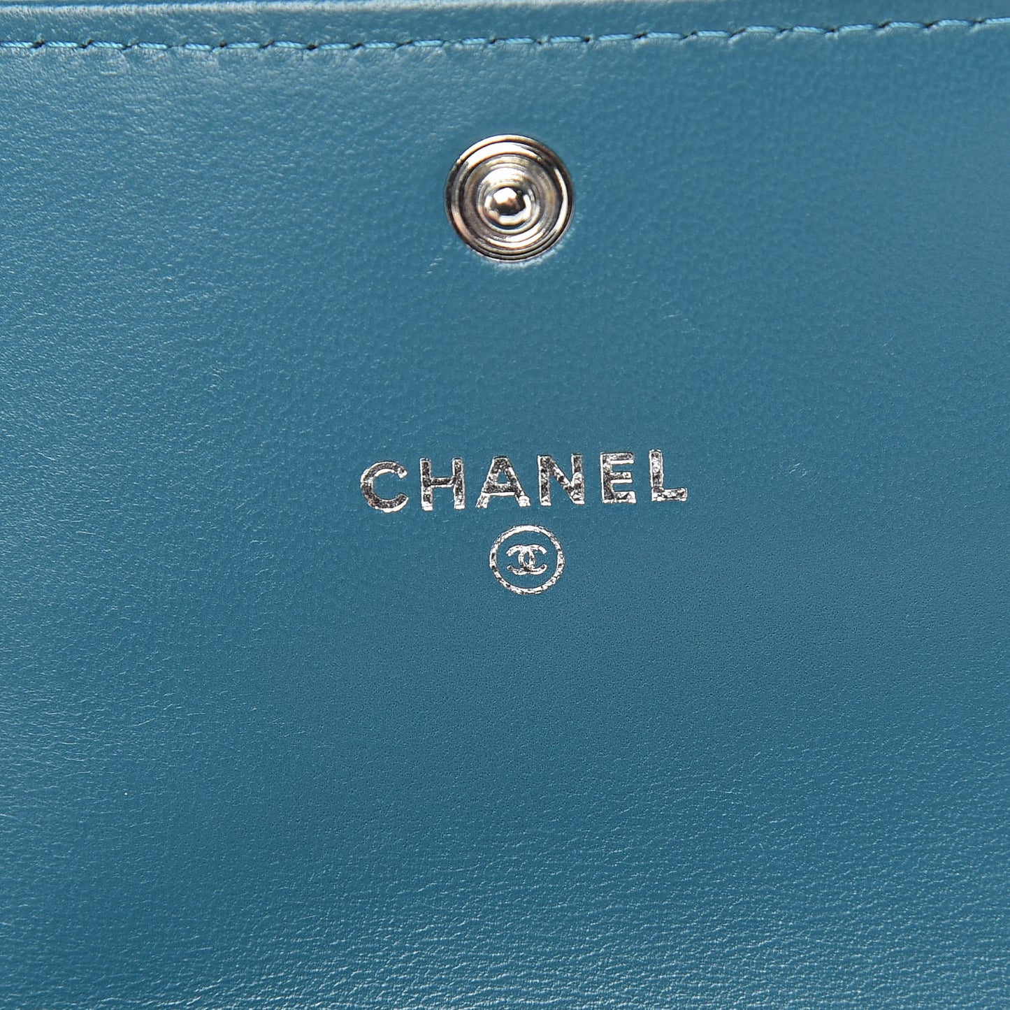 Lambskin Chevron Quilted Studded Small Flap Wallet Teal