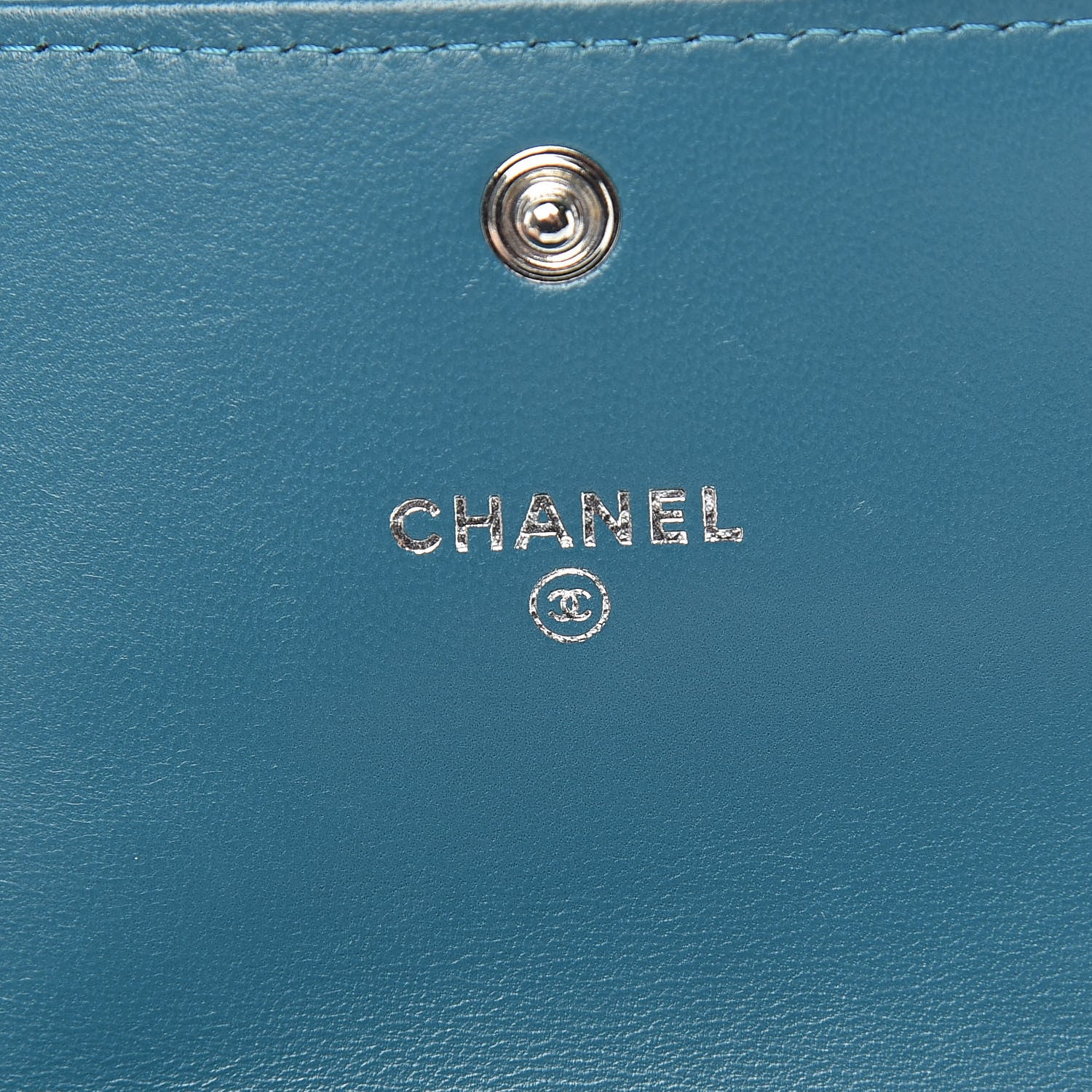 Chanel Lambskin Chevron Quilted Studded Small Flap Wallet Teal 6 of 13