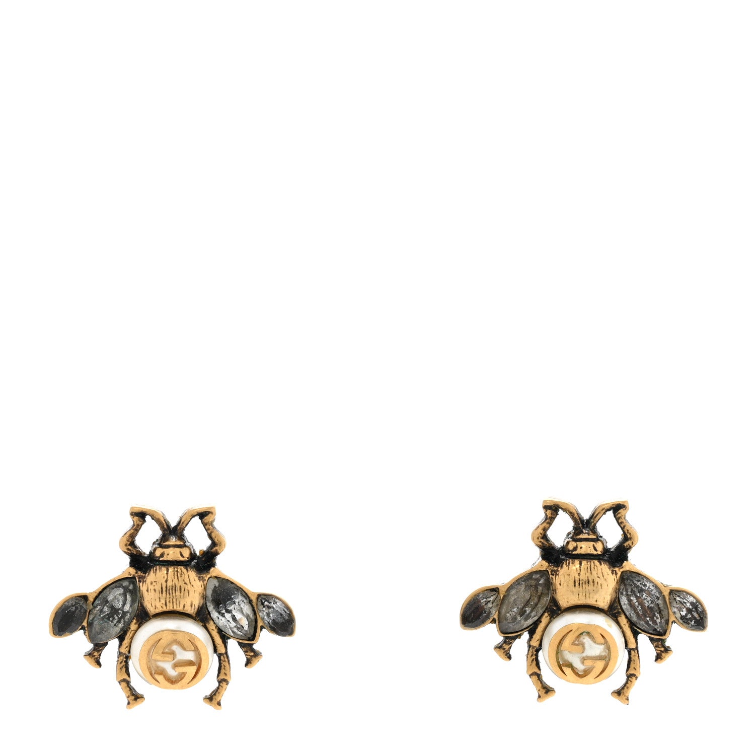 Gucci Crystal Pearl GG Bee Earrings Gold 1 of 4